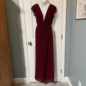 Large Lulu’s I'm All Yours Burgundy Ruffled Maxi Dress